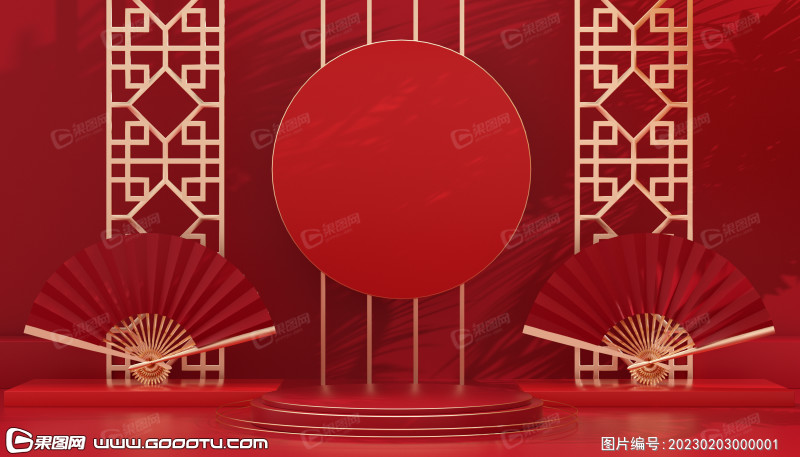 红色中式国潮展台背景